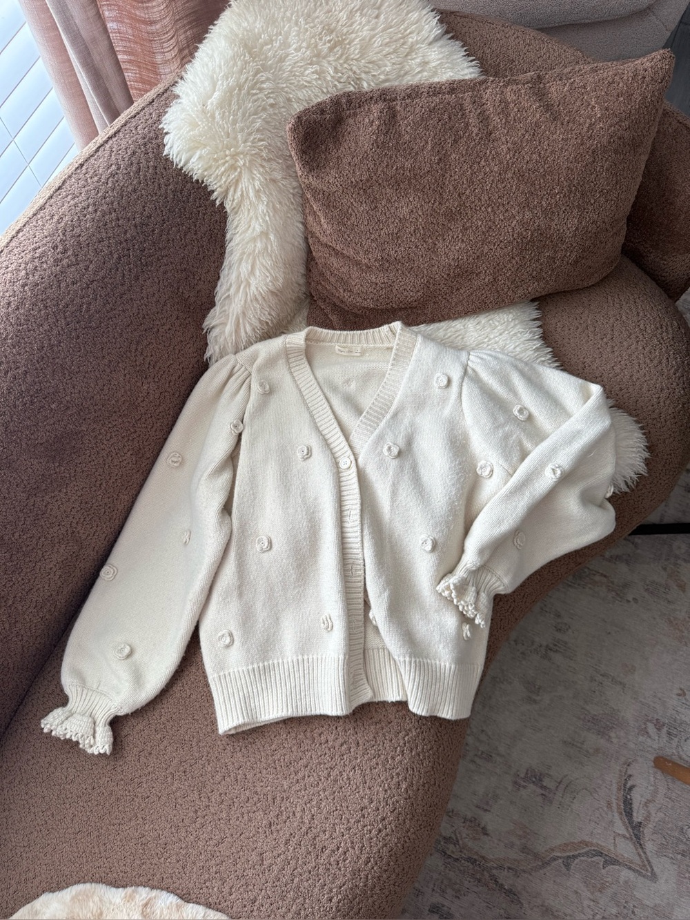 Rylee + Cru Stone Flounce Cardigan